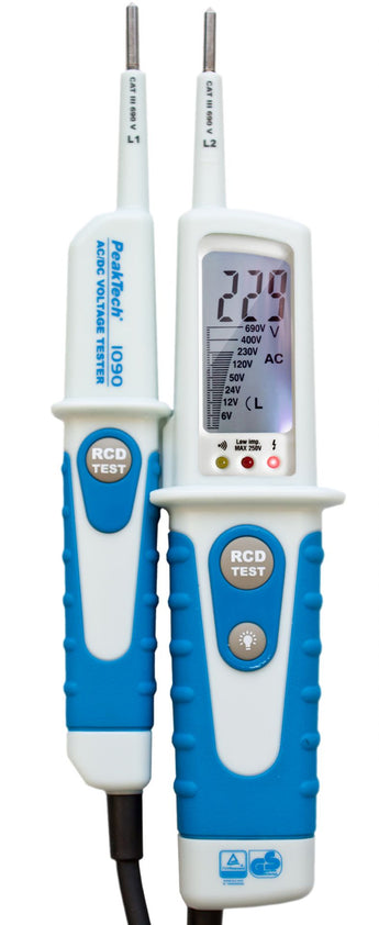 Tester retea electrica 12-690V Peaktech P1090 cu testare RCD și afișaj LCD