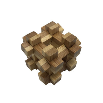Joc logic IQ din lemn bambus Mini Puzzle 3D CAGE