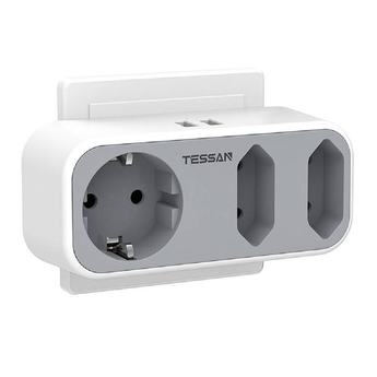 Adaptor priza Tessan TS-324, 3 prize, 16A, 2xUSB, LED, Alb