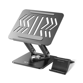 Suport din aluminiu Wozinsky WRS-CPY84SB pentru laptop, cu suport telefon inclus, rotire 360°, negru