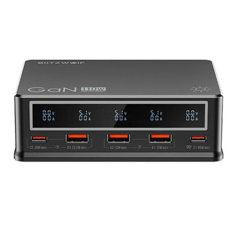 Incarcator retea Blitzwolf BW-i9, 3x USB si 2x USB-C, 110W, Negru