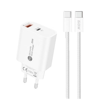 Incarcator de perete 20W cu 2 porturi USB-A si USB-C, cablu USB-C de 1m, alb
