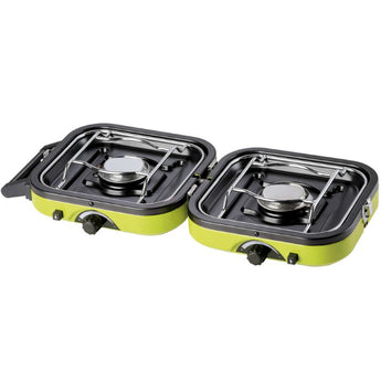 Aragaz camping, portabil, Meva, 2 in 1, doua arzatoare, cu plita, pentru doza de gaz de 230/450g