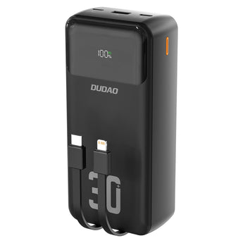 Acumulator extern Dudao K15MAX 30000mAh PD 22.5W cu cablu incorporat, negru