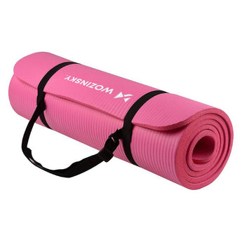Saltea antiderapanta Fitness / Yoga Wozinsky 181x63x1 cm cu husa de transport, Roz