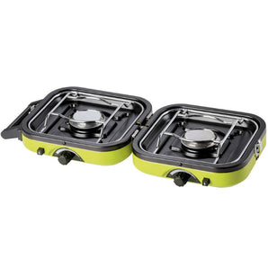 Aragaz camping, portabil, Meva, 2 in 1, doua arzatoare, cu plita, pentru doza de gaz de 230/450g