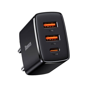 Incarcator Baseus QC3.0, 2 x USB-A, 1 x USB-C, 30W, Negru