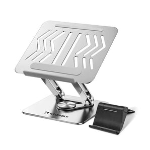 Suport din aluminiu Wozinsky WRS-CPY84SB pentru laptop, cu suport telefon inclus, rotire 360°, argintiu