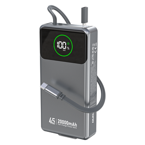 Baterie externa Dudao K31 Pro, 20000mAh 45W, cablu retractabil, 1xUSB-A si 1xUSB-C, Afisaj LED, Gri
